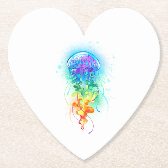 Rainbow jellyfish paper coaster (Front)