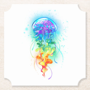 Rainbow jellyfish paper coaster