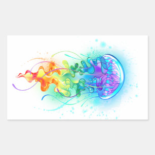 Rainbow jellyfish rectangular sticker