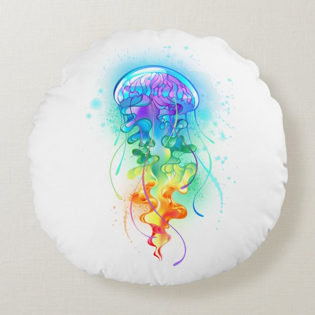 Rainbow jellyfish round cushion (Front)
