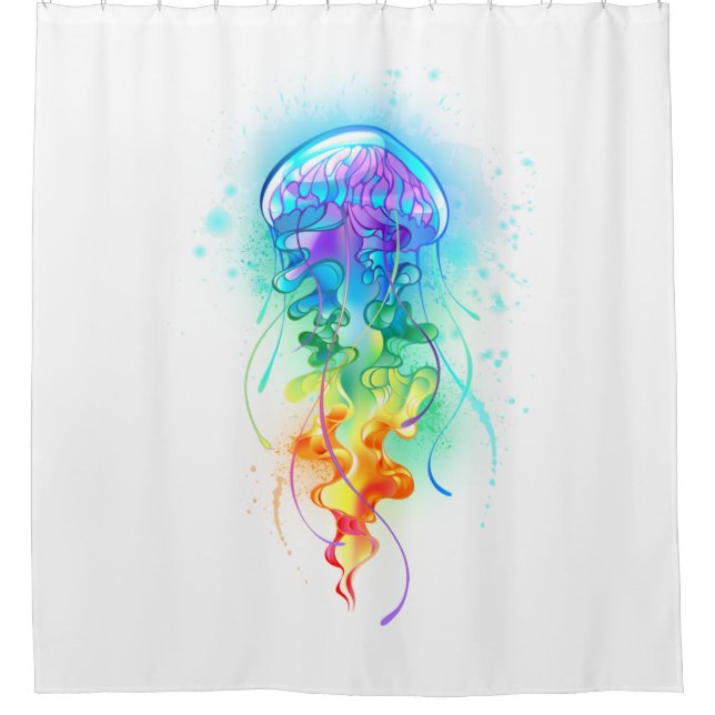 Rainbow jellyfish shower curtain (Front)