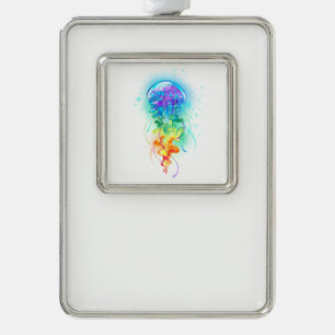 Rainbow jellyfish silver plated framed ornament