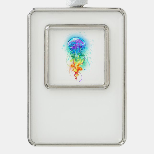 Rainbow jellyfish silver plated framed ornament (Front)