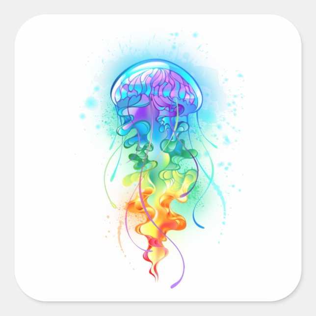 Rainbow jellyfish square sticker (Front)