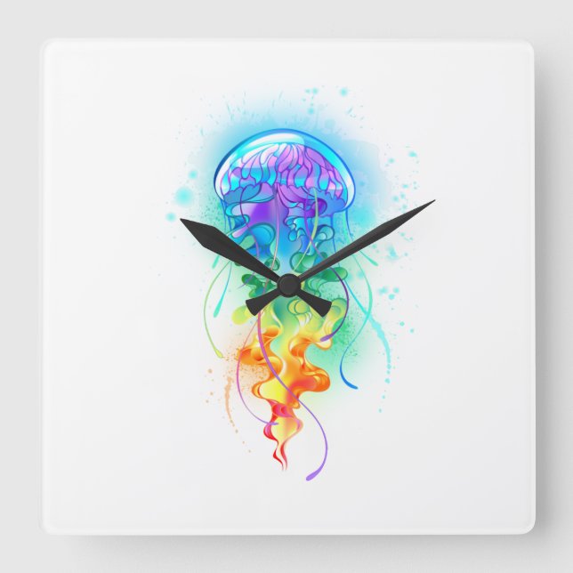 Rainbow jellyfish square wall clock (Front)
