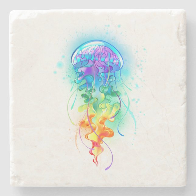 Rainbow jellyfish stone coaster (Front)