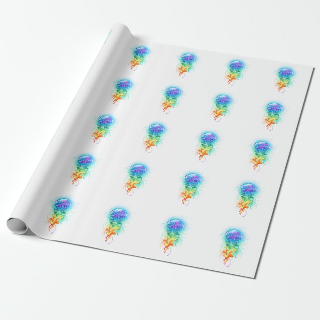 Rainbow jellyfish wrapping paper (Unrolled)