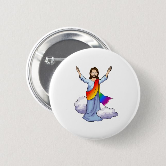 Rainbow Jesus 6 Cm Round Badge (Front & Back)