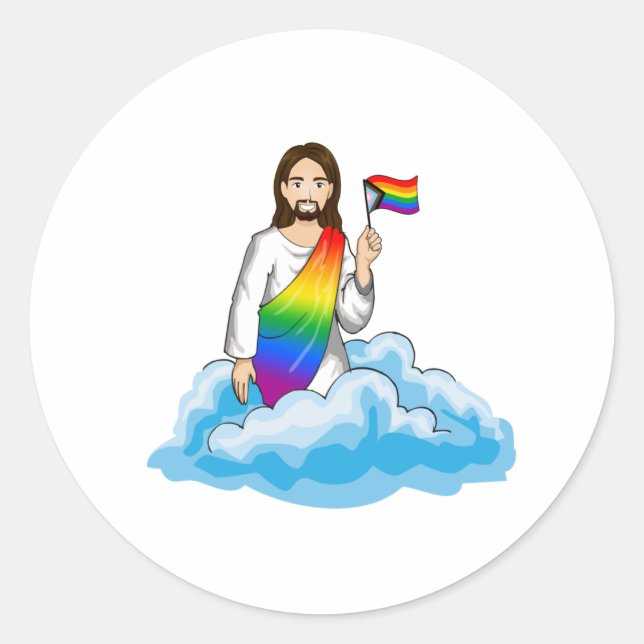 Rainbow Jesus Progress Flag Classic Round Sticker (Front)