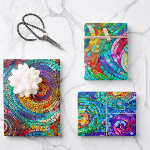 Rainbow Jewel Tone Mosaic Glass Pattern Birthday Wrapping Paper Sheet