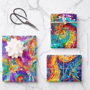 Rainbow Jewel Tone Mosaic Glass Pattern Birthday Wrapping Paper Sheet