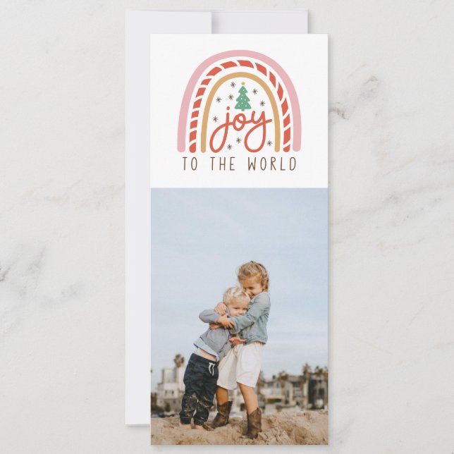 Rainbow Joy to the World 4 Photo Christmas Card (Front)