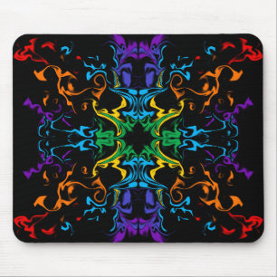 Rainbow Kaleidoscope Abstract Black Mouse Pad