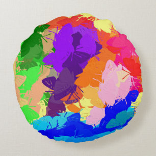 Rainbow Kaleidoscope Butterflies Round Cushion