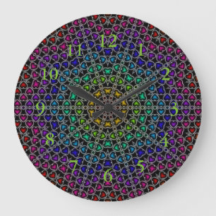 Rainbow Kaleidoscope Hearts Pattern Wall Clock