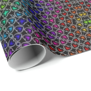 Rainbow Kaleidoscope Hearts Pattern Wrapping Paper
