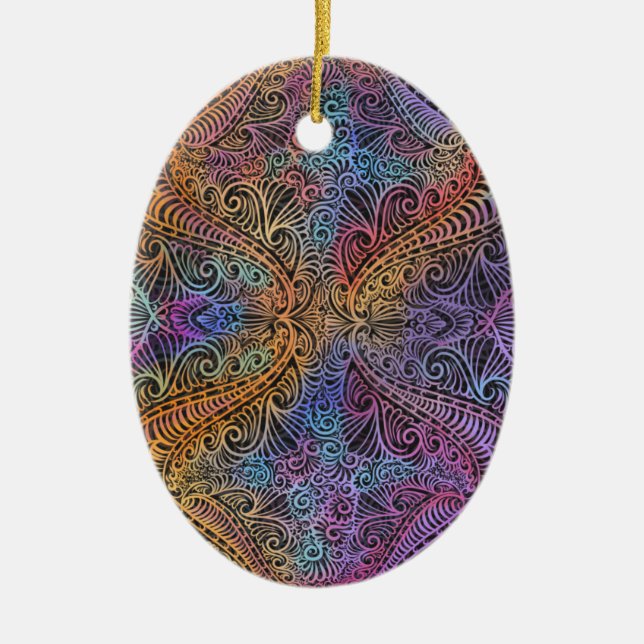 Rainbow Kaleidoscope Mandala Ceramic Ornament (Front)