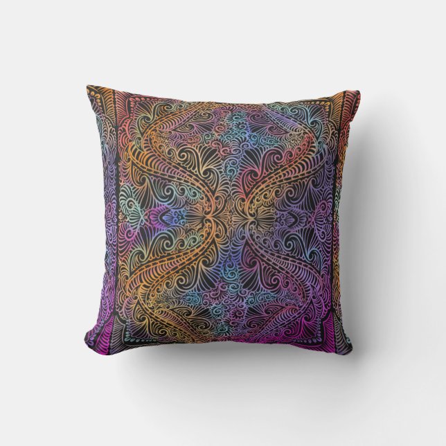Rainbow Kaleidoscope Mandala Cushion (Front)