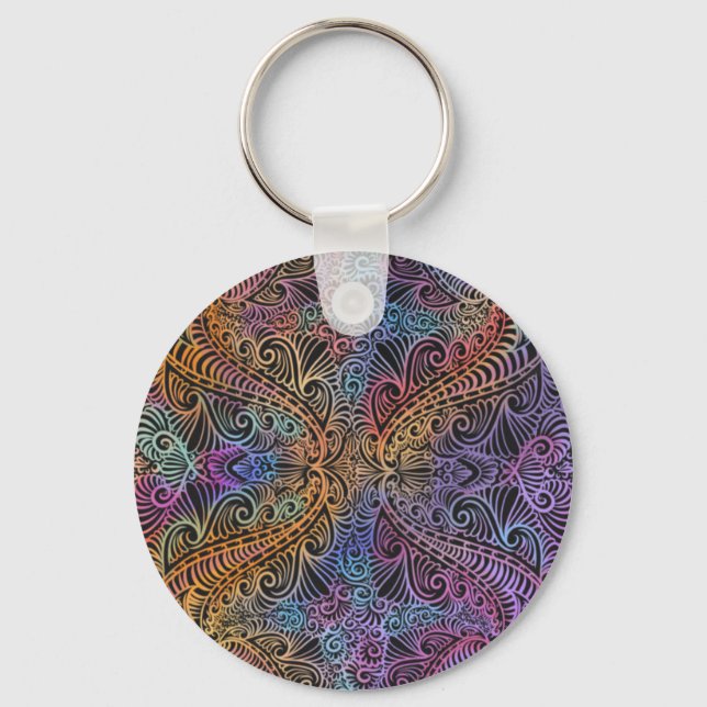 Rainbow Kaleidoscope Mandala Key Ring (Front)