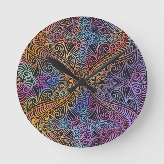 Rainbow Kaleidoscope Mandala Round Clock (Front)