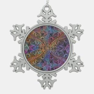 Rainbow Kaleidoscope Mandala Snowflake Pewter Christmas Ornament