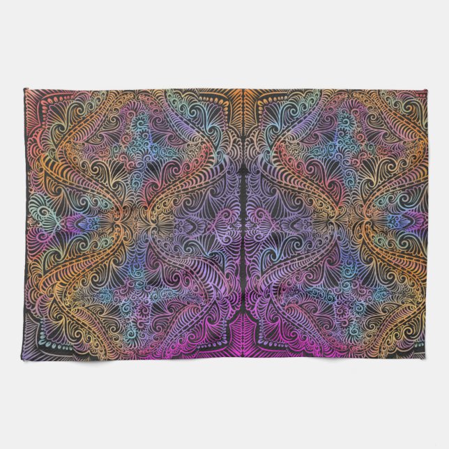 Rainbow Kaleidoscope Mandala Tea Towel (Horizontal)