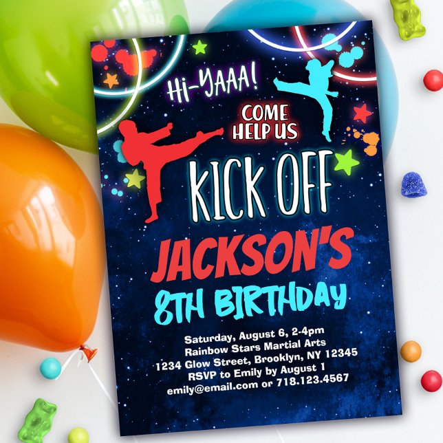 Rainbow Karate Birthday Party Invitation (Creator Uploaded)