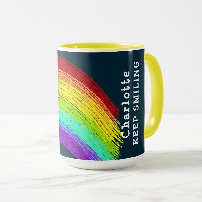Rainbow Keep Smiling Personalised Mug (Front Right)