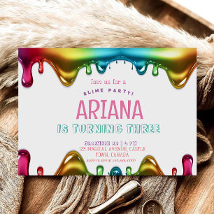 Rainbow Kids 3rd Slime Birthday Party Invitation
