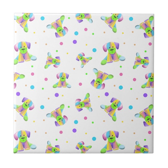 rainbow kids dog puppy polka dot bright fun colour ceramic tile (Front)