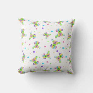 rainbow kids dog puppy polka dot bright fun colour cushion