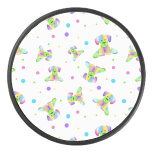 rainbow kids dog puppy polka dot bright fun colour hockey puck