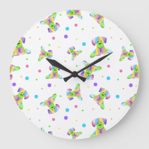rainbow kids dog puppy polka dot bright fun colour large clock