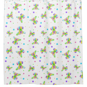 rainbow kids dog puppy polka dot bright fun colour shower curtain