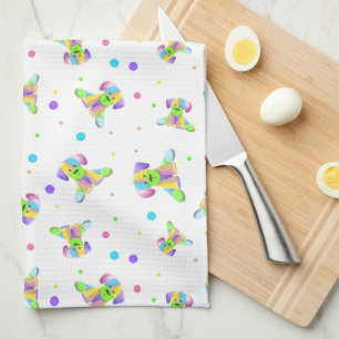 rainbow kids dog puppy polka dot bright fun colour tea towel