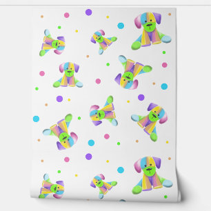 rainbow kids dog puppy polka dot bright fun colour wallpaper