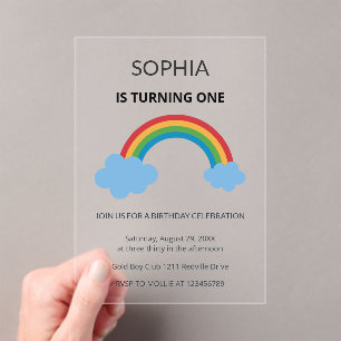 Rainbow Kids First Birthday Party Acrylic Invitations