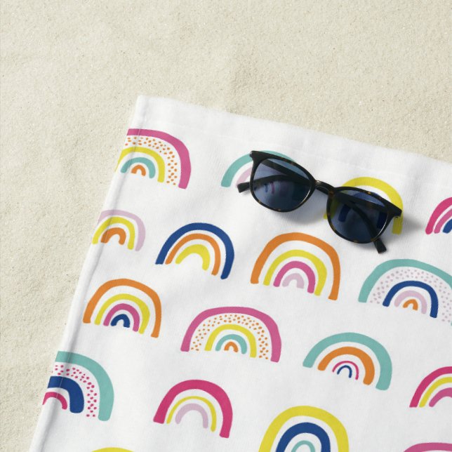 Rainbow kids pattern beach towel (In Situ)