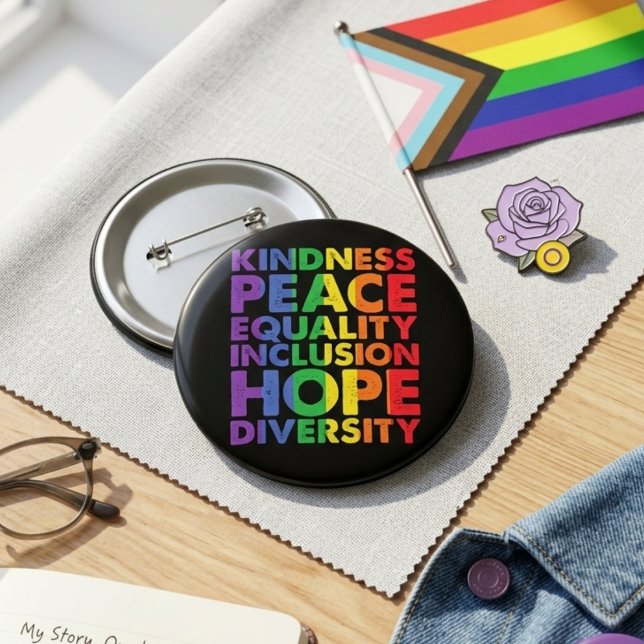 Rainbow Kindness Equality Inclusion Hope Diversity 6 Cm Round Badge (Creator Uploaded)