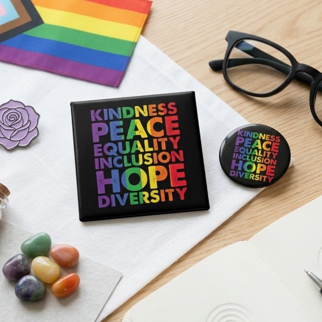 Rainbow Kindness Peace Equality Inclusion Hope  15 Cm Square Badge (Creator Uploaded)