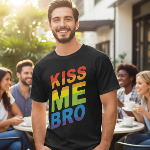 Rainbow Kiss Me Bro LGBT Pride Typography T-Shirt