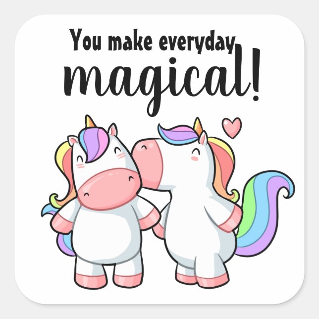 Rainbow Kissing Unicorns Magical Square Sticker (Front)