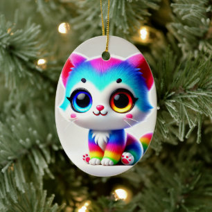 Rainbow Kitten Ceramic Ornament