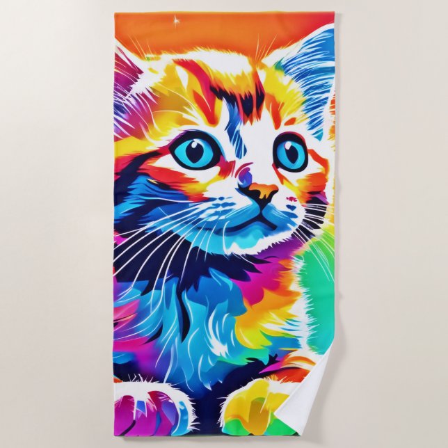 Rainbow Kitten Dreams Beach Towel (Front)