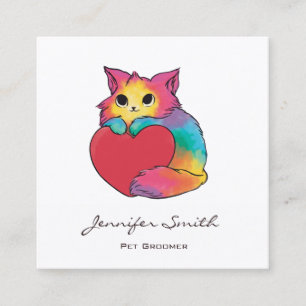 Rainbow Kitten Pet Groomer Square Business Card