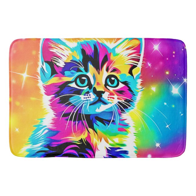 Rainbow Kitten Portrait Bath Mat (Front)