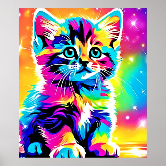 Rainbow Kitten Portrait Poster (Front)