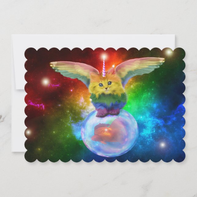 Rainbow Kitten Space Bubble Fish Event Invitations (Front)
