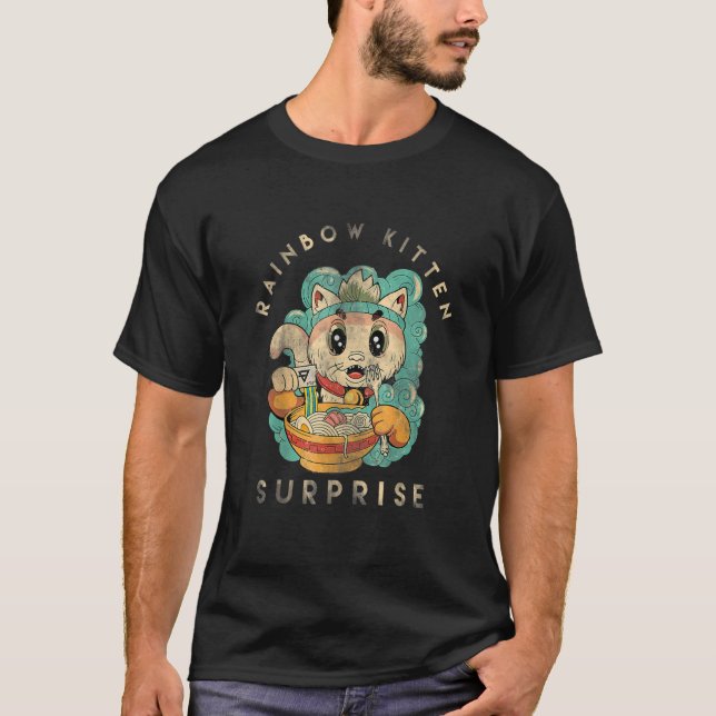 Rainbow Kitten Surprise Kwaii Cute Cat T-Shirt (Front)
