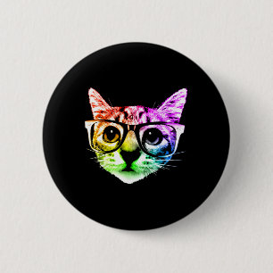 Rainbow Kitty Cat With Gles  6 Cm Round Badge